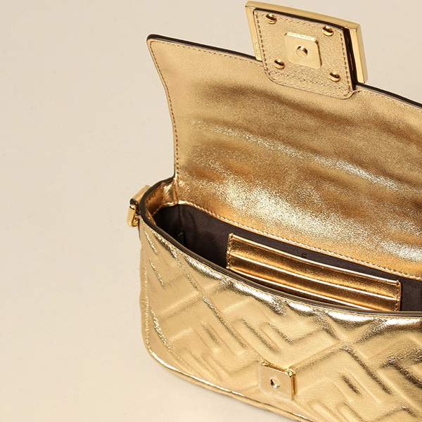 希少 フェンディ ゴージャス レザーバケット ミニバッグ 偽物 FF ゴールド